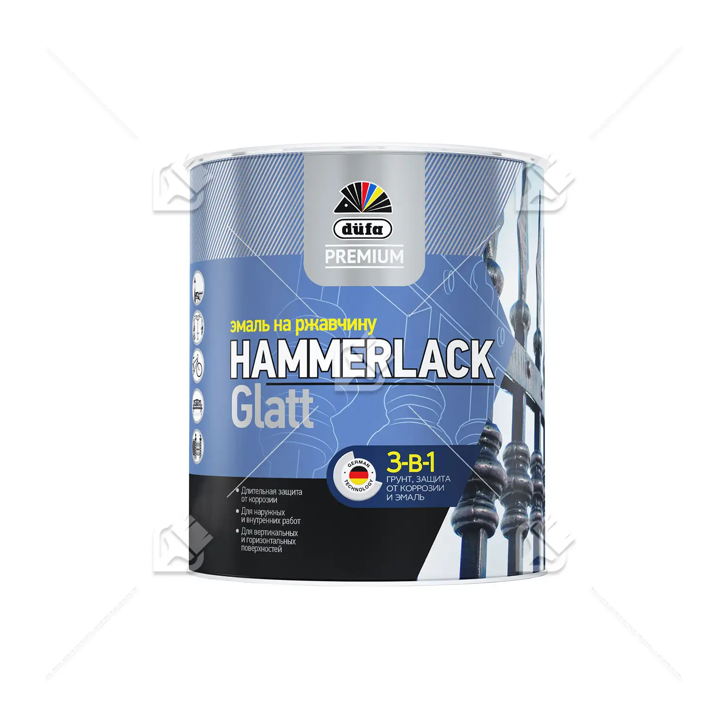 Эмаль на ржавчину Dufa Premium Hammerlack 3-в-1 гладкая RAL 9005 черная 2,5 л.