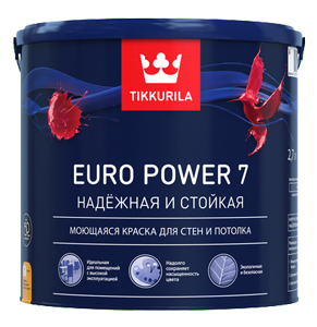 Краска интерная Tikkurila EURO POWER 7 А моющаяся, матовая 9л