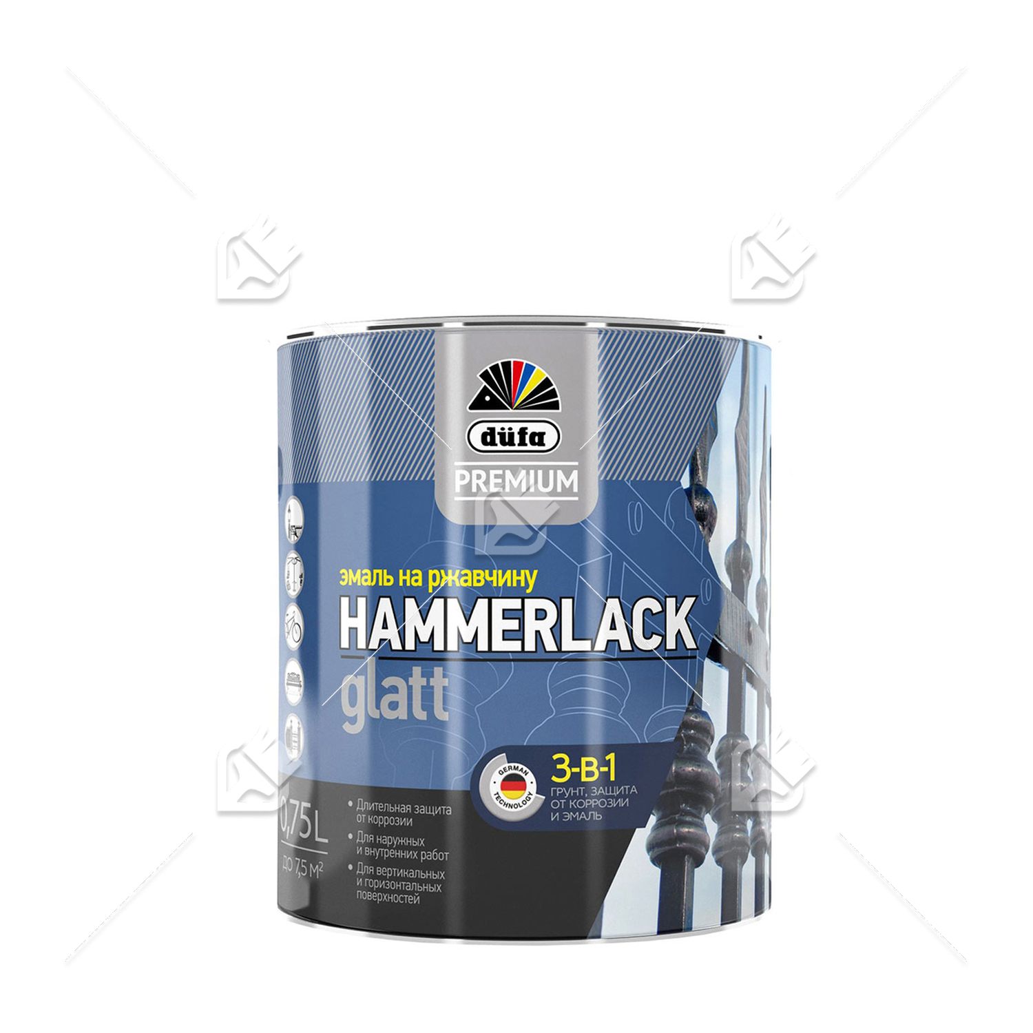 Эмаль на ржавчину Dufa Premium Hammerlack 3-в-1 гладкая База 1 (0,75 л)