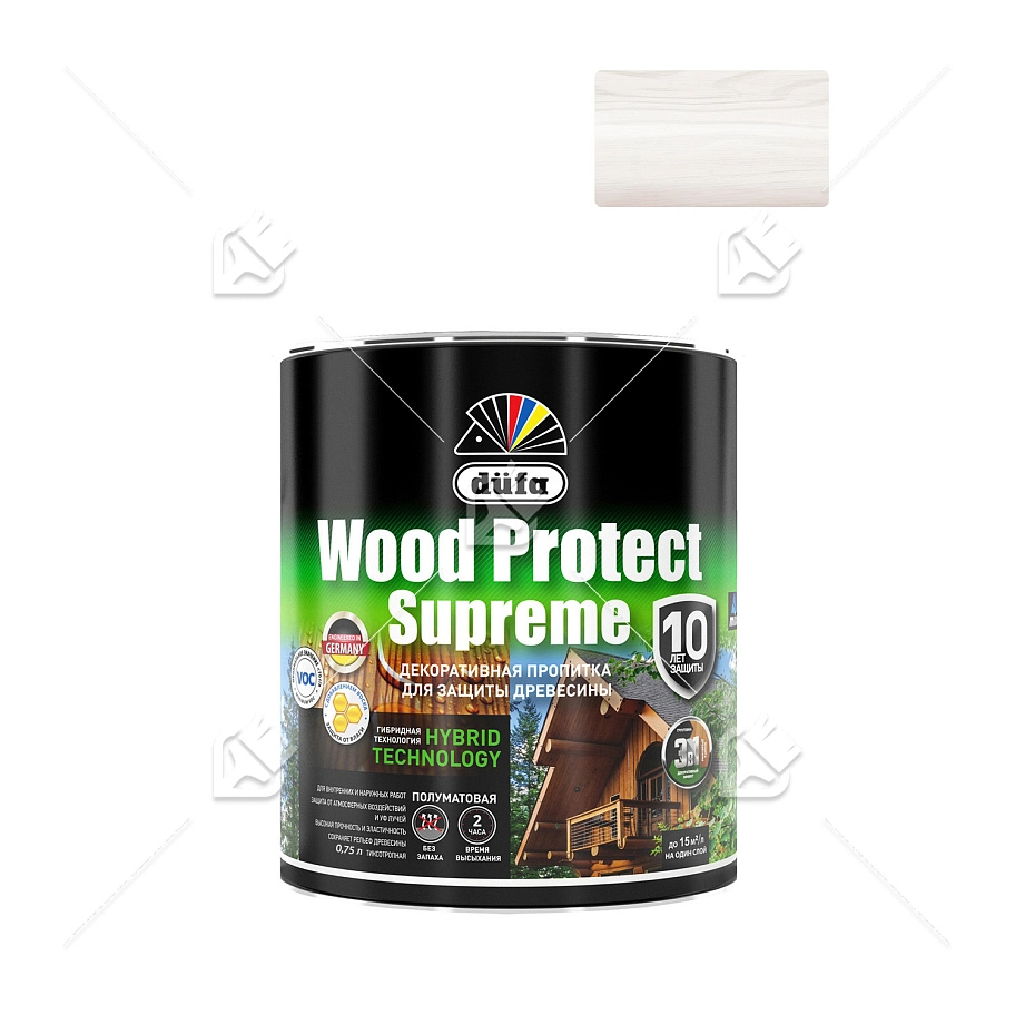 Пропитка декоративная для защиты древесины Dufa Wood Protect Supreme белая 0,75 л