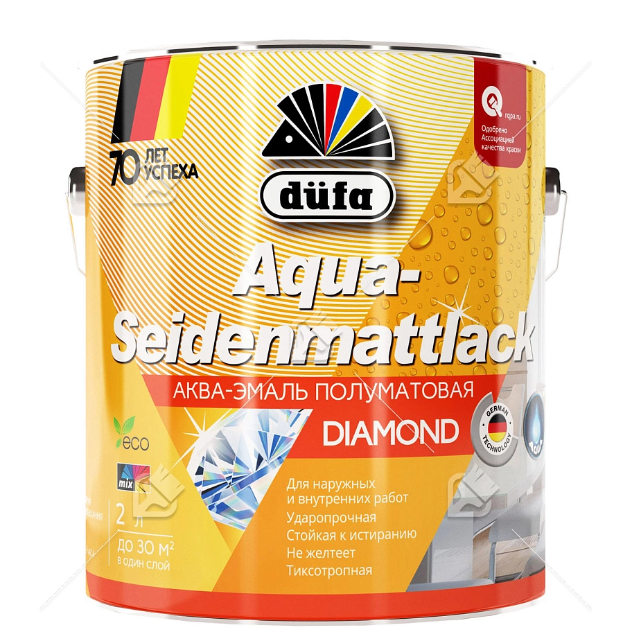 Эмаль для дерева и металла акриловая Dufa Aqua-Seidenmattlack полуматовая белая 2 л