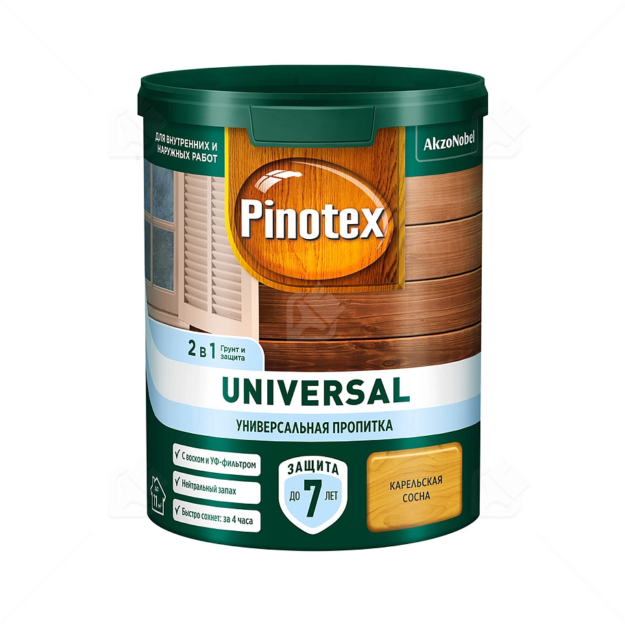 Pinotex Universal 2 в 1 универсальная пропитка для древесины Карельская сосна 0,9л