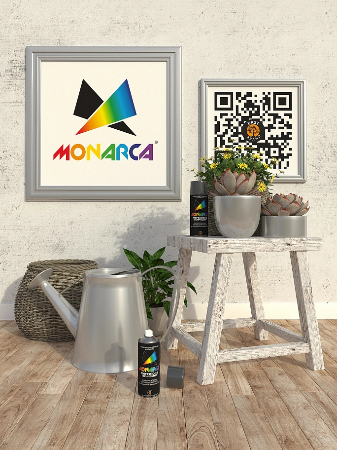 Краска универсальная аэрозольная акриловая Eastbrand Monarca RAL 9006 белый алюминий 520 мл.