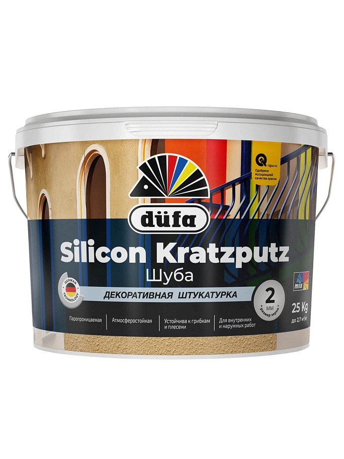 Штукатурка декоративная на силиконовой основе Dufa Silicon Kratzputz шуба 2 мм 25 кг