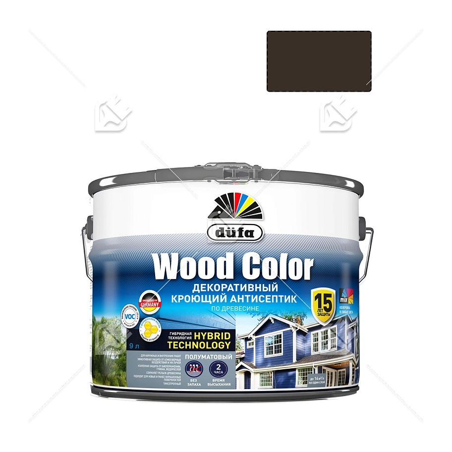 Кроющий антисептик Dufa Wood Color темный шоколад 9 л