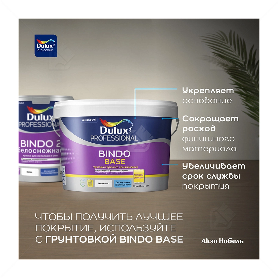 Краска для потолков латексная Dulux Professional Bindo 2 глубокоматовая белоснежная 2,5 л.