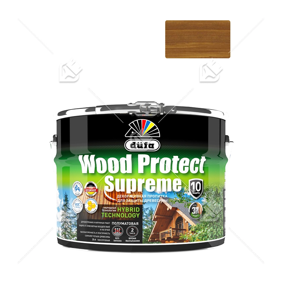 Пропитка декоративная для защиты древесины Dufa Wood Protect Supreme тиковое дерево 9 л