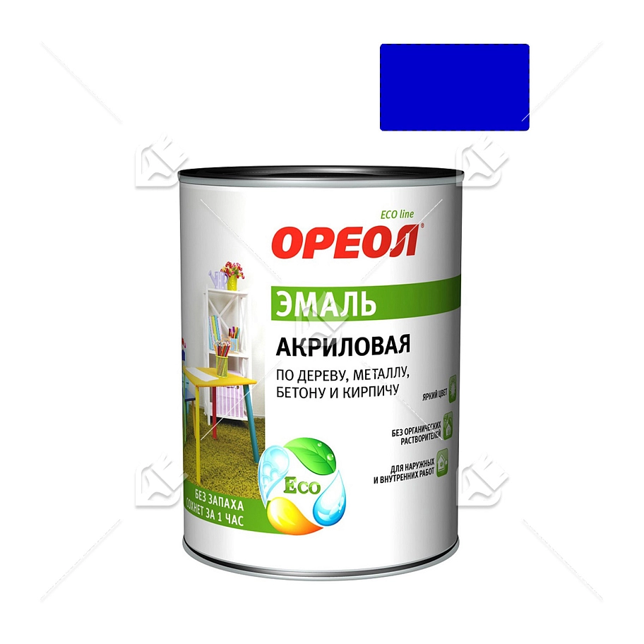 Эмаль универсальная акриловая Ореол глянцевая синяя 0,9 кг.