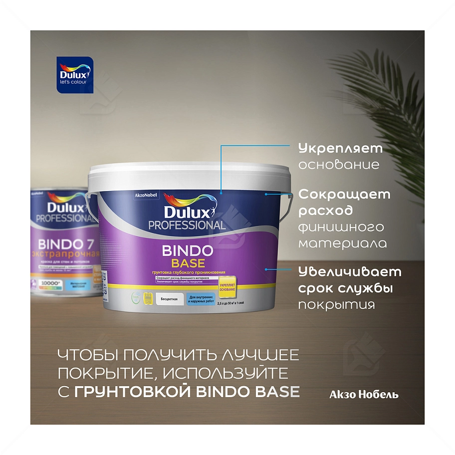 Краска для стен и потолков латексная экстрапрочная Dulux Professional Bindo 7 матовая база BW 2,5 л.