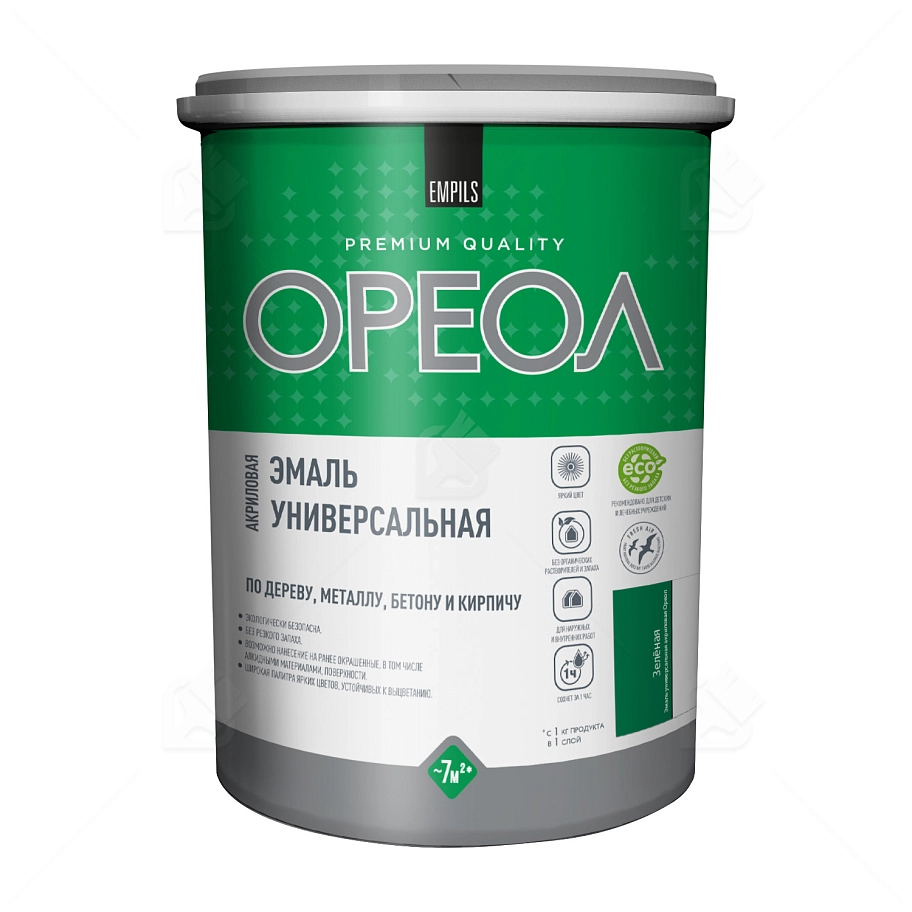 Эмаль универсальная акриловая Ореол глянцевая зеленая 1 кг.
