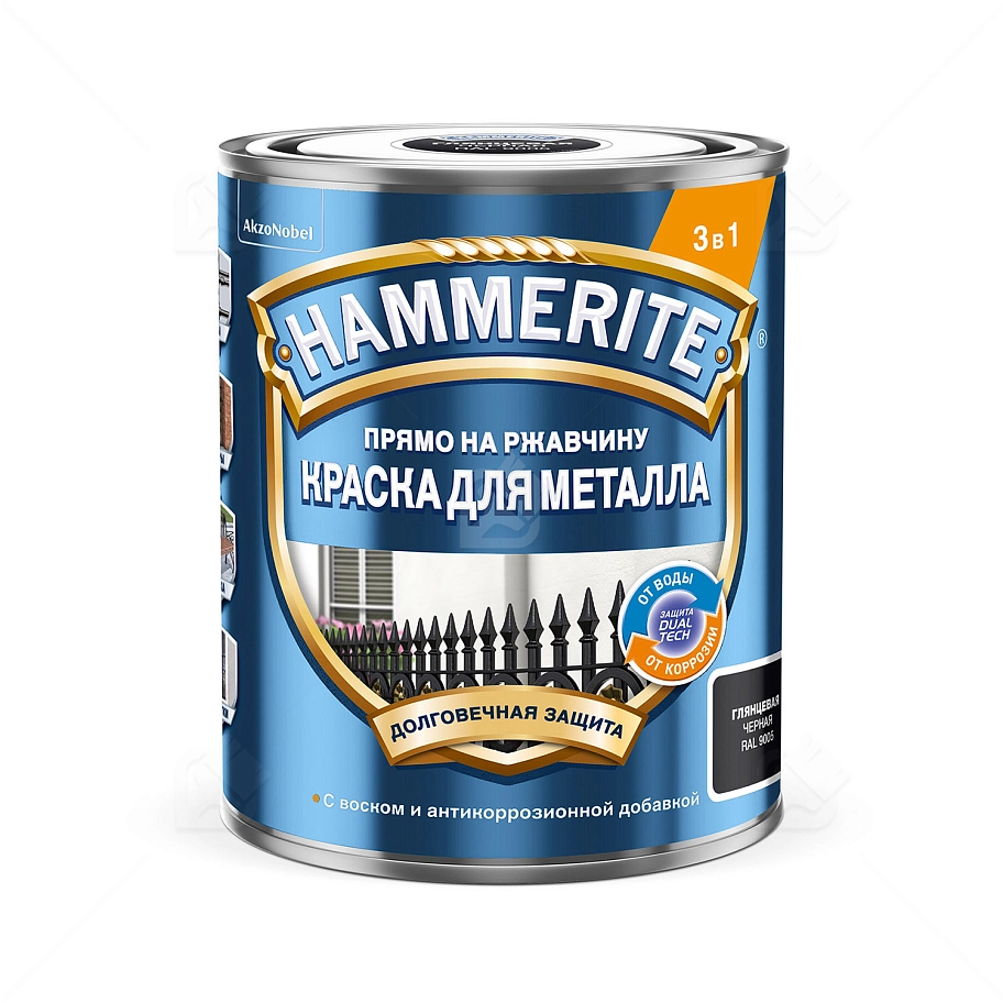 Краска для металлических поверхностей алкидная Hammerite гладкая черная 0,25 л