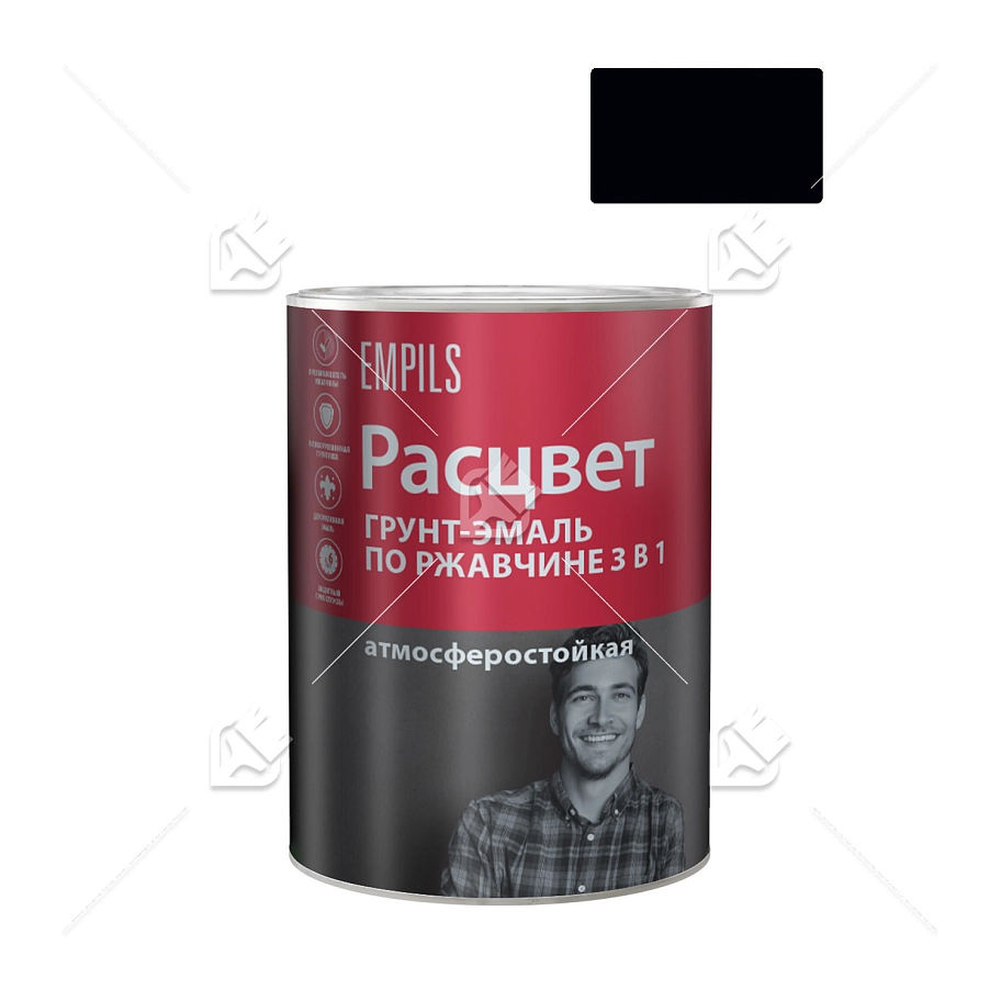 Грунт-эмаль на ржавчину 3 в 1 алкидная Расцвет глянцевая черная 0,9 кг