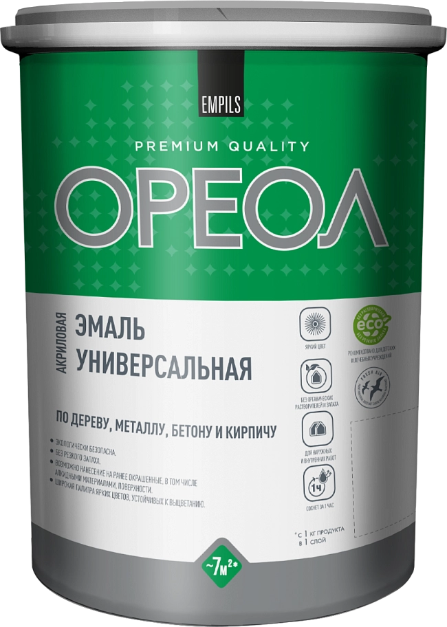 Эмаль универсальная акриловая Ореол глянцевая белая 1 кг.