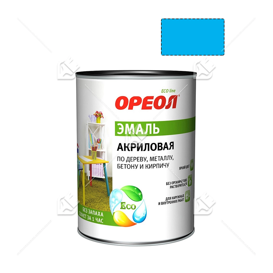 Эмаль универсальная акриловая Ореол глянцевая голубая 0,9 кг.