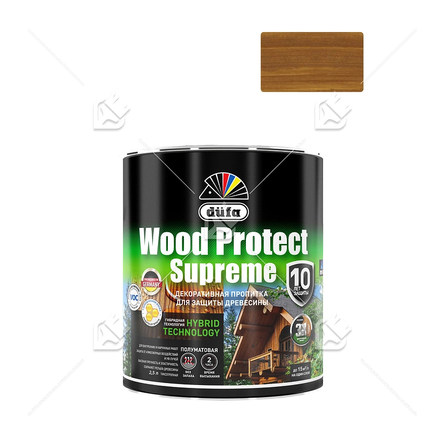 Пропитка декоративная для защиты древесины Dufa Wood Protect Supreme тиковое дерево 2,5 л