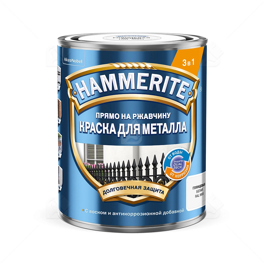 Краска для металлических поверхностей алкидная Hammerite гладкая RAL 9016 белая 0,75 л.