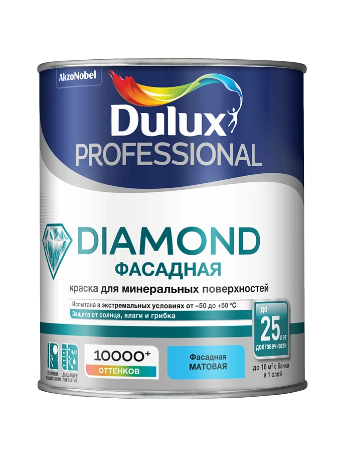 Краска фасадная для минеральных и деревянных поверхностей Dulux Professional Diamond гладкая матовая база BС 0,9 л 