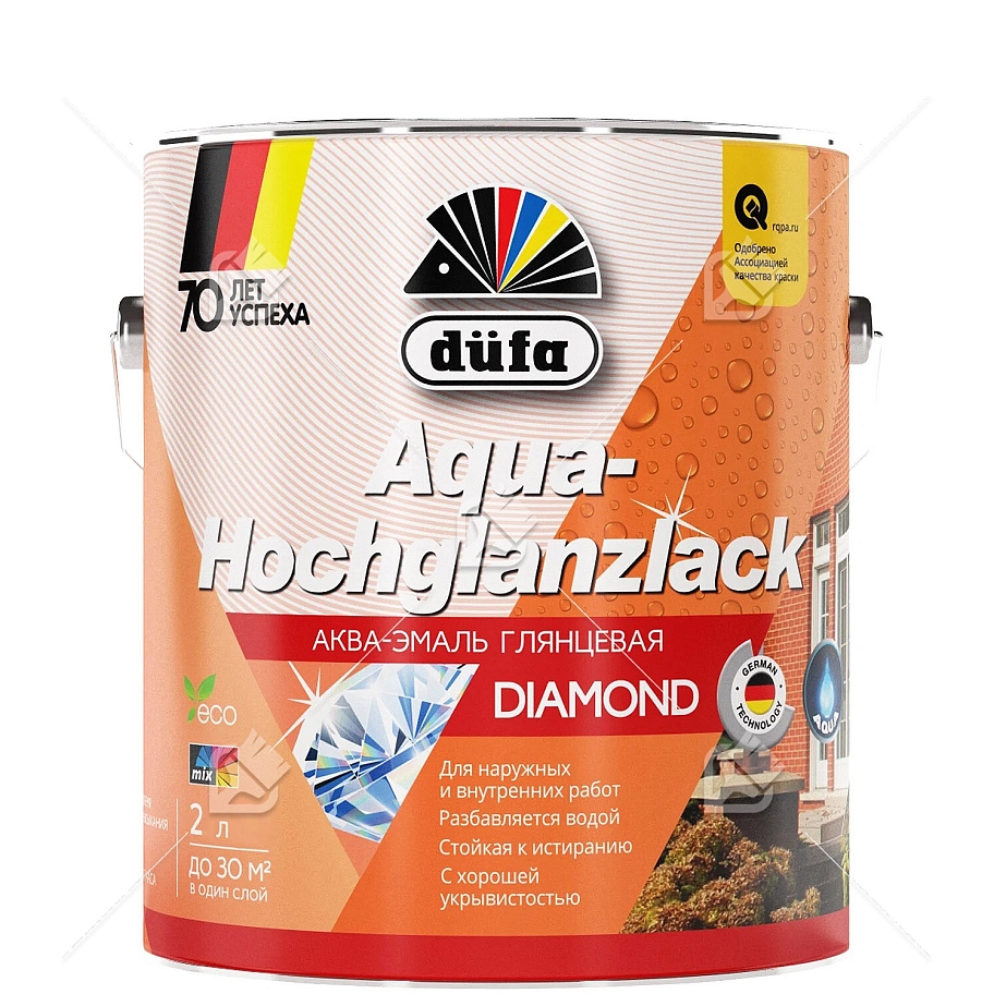 Эмаль для дерева и металла акриловая Dufa Aqua-Hochglanzlack глянцевая белая 2 л