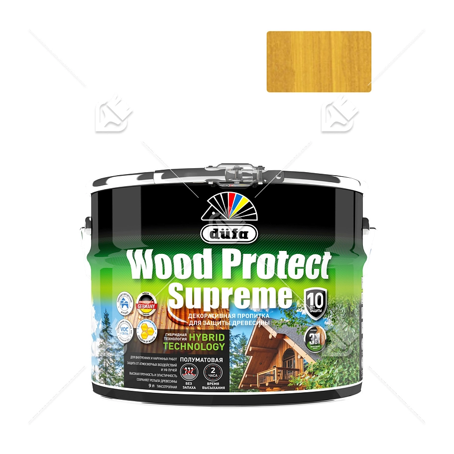 Пропитка декоративная для защиты древесины Dufa Wood Protect Supreme горная сосна 9 л
