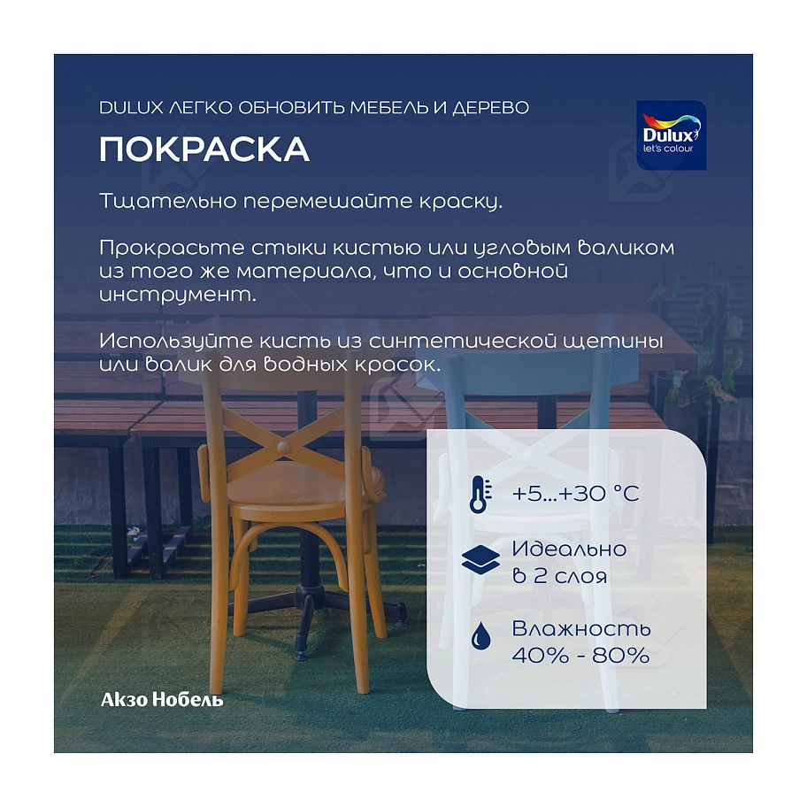 Краска для дерева водно-дисперсионная Dulux Мебель и дерево матовая база BC 2 л.