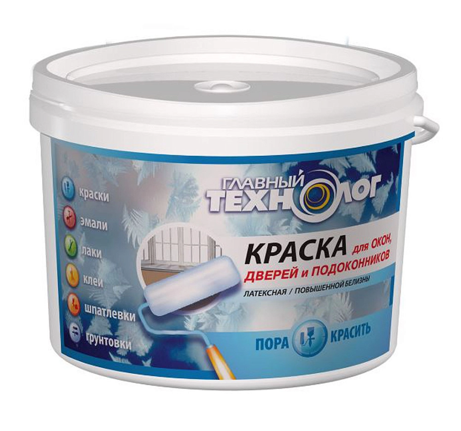 Краска для окон и дверей Главный Технолог белая 1 кг.