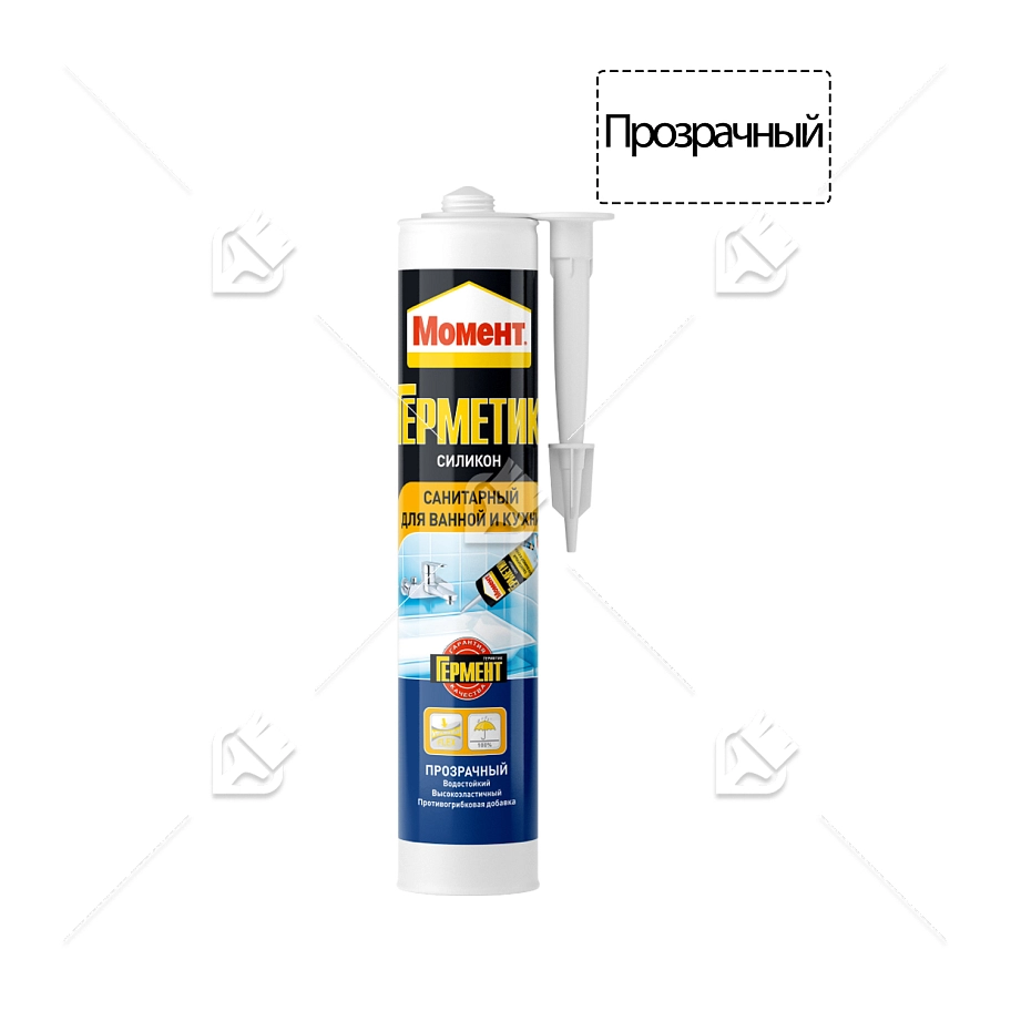 Герметик силиконовый санитарный для ванной и кухни Момент прозрачный 280 мл.