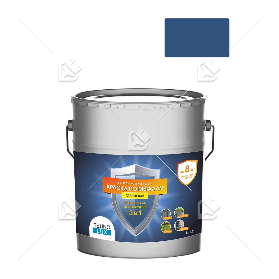 Грунт-эмаль 3 в 1 Технолюкс гладкая синяя 5 кг