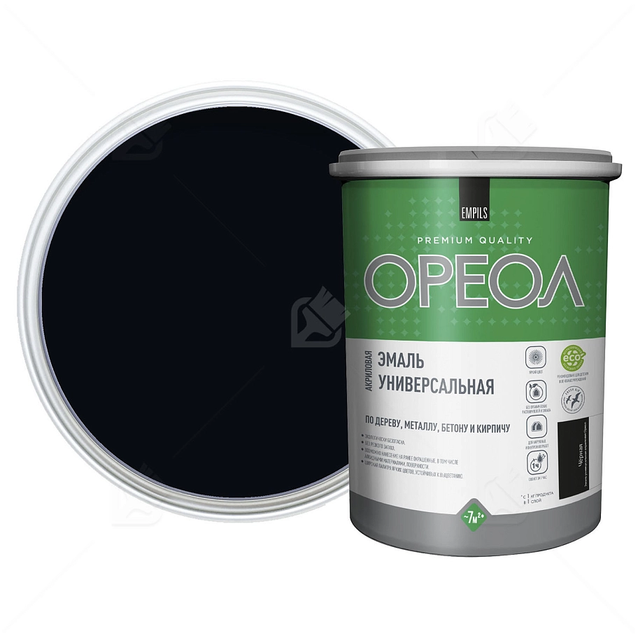 Эмаль универсальная акриловая Ореол глянцевая черная 2,5 кг