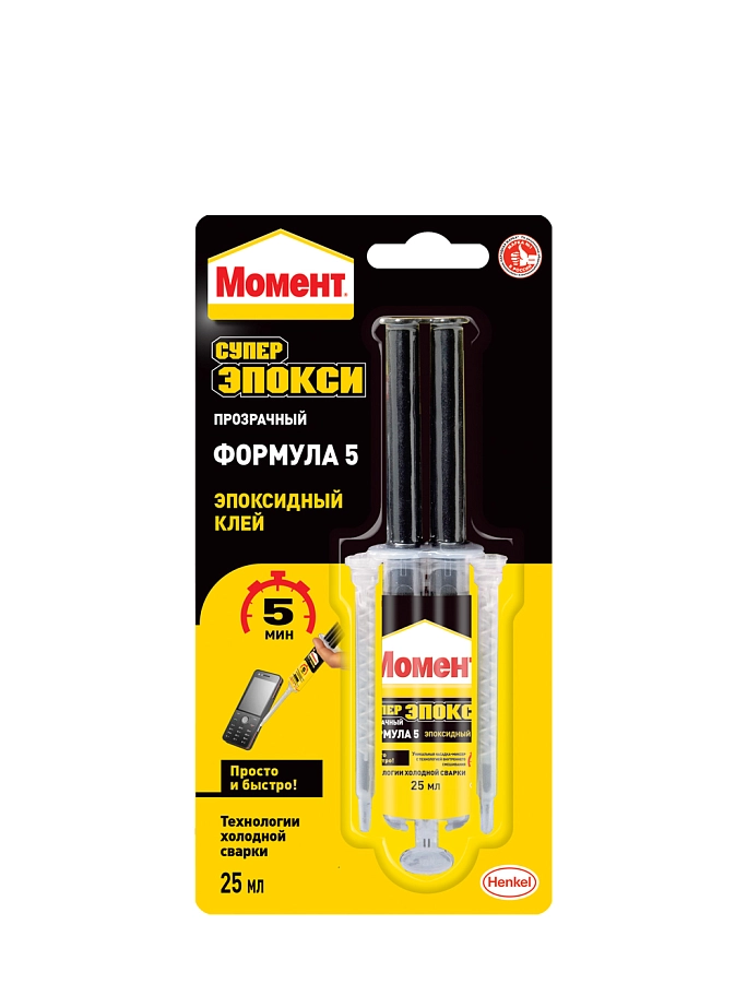 Клей универсальный эпоксидный Момент Супер Эпокси Формула 5 прозрачный 25 мл шприц