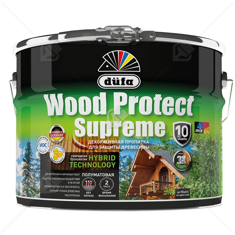 Пропитка декоративная для защиты древесины Dufa Wood Protect Supreme тиковое дерево 9 л