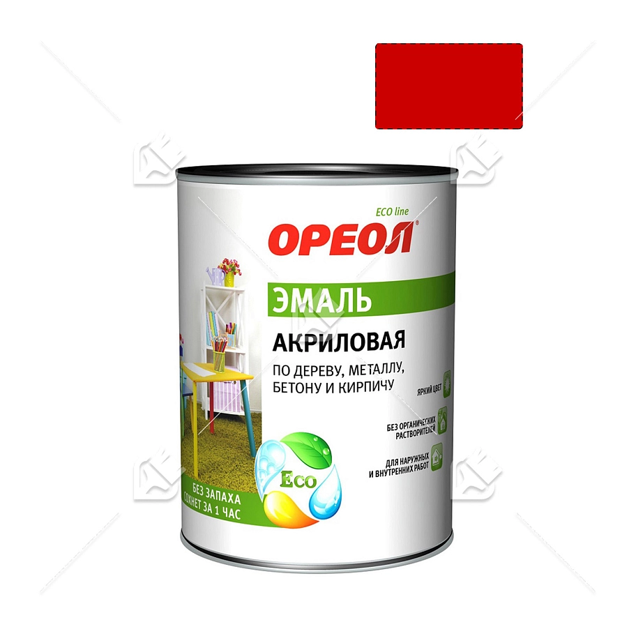 Эмаль универсальная акриловая Ореол глянцевая красная 0,9 кг.