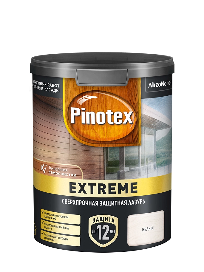 Пропитка декоративная для защиты древесины Pinotex Extreme белая полуматовая 0,9 л