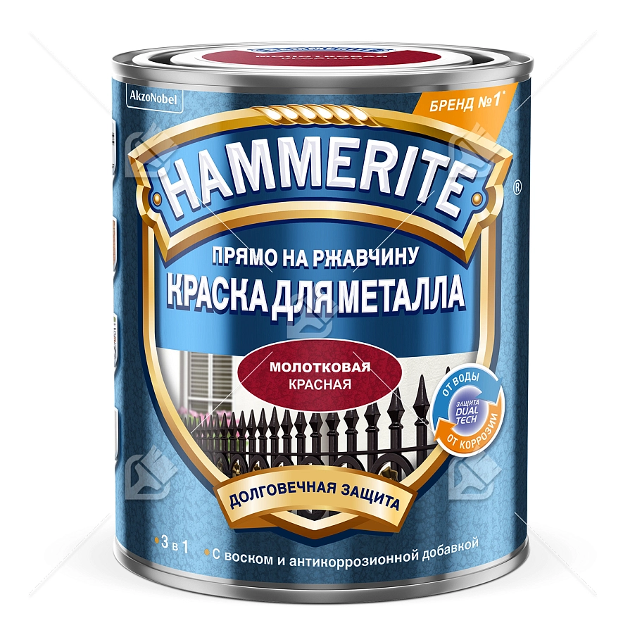 Краска для металлических поверхностей алкидная Hammerite молотковая красная 0,75 л.