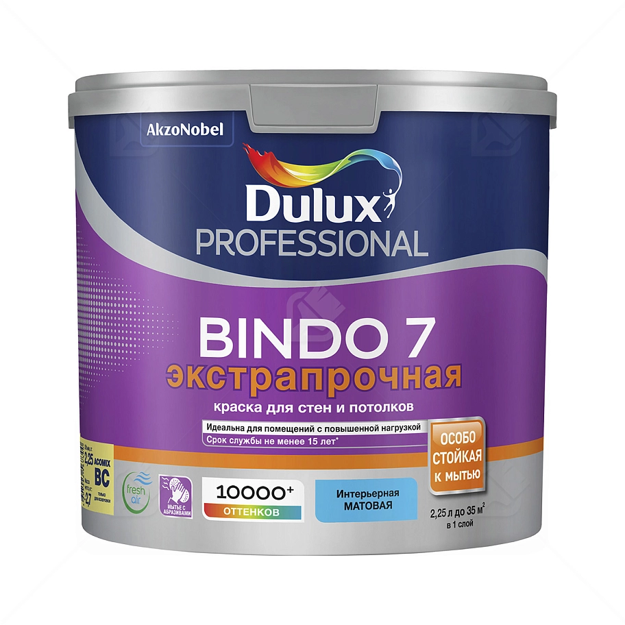 Краска для стен и потолков латексная экстрапрочная Dulux Professional Bindo 7 матовая база BC 2,25 л.
