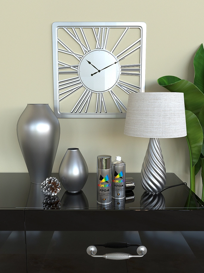 Краска универсальная аэрозольная акриловая Eastbrand Monarca металлик яркий хром 520 мл. 