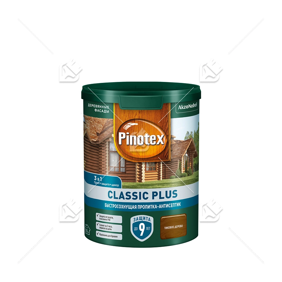 Пропитка декоративная для защиты древесины Pinotex Classic Plus 3 в 1 тиковое дерево 0,9 л.