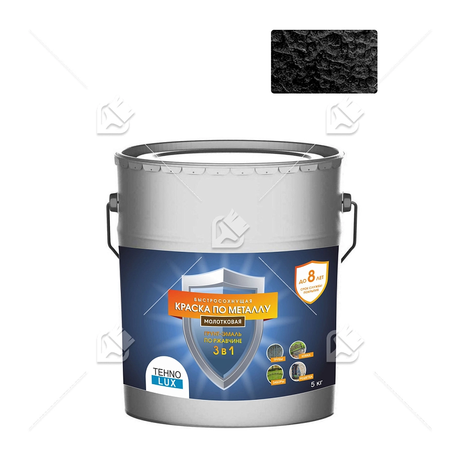 Грунт-эмаль 3 в 1 Технолюкс молотковая черная 5 кг