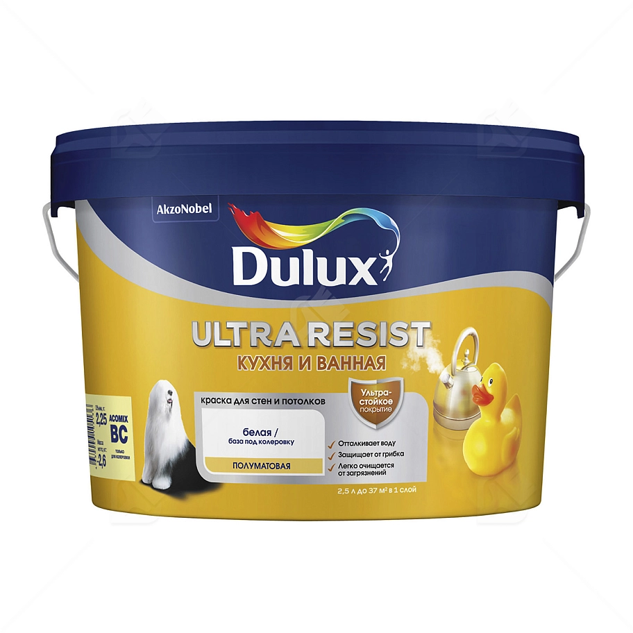 Краска для кухни и ванной латексная Dulux Ultra Resist полуматовая база BC 2,25 л.