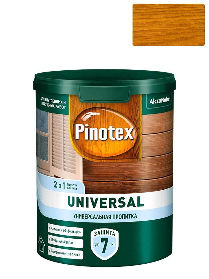Pinotex Universal 2 в 1 универсальная пропитка для древесины Орегон 0,9 л
